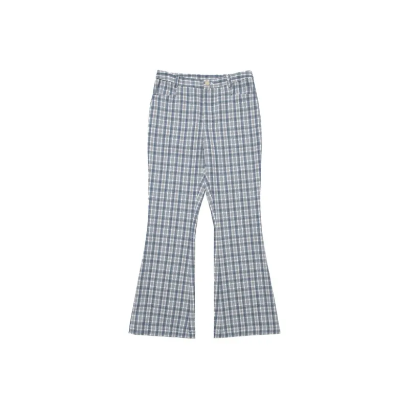 UNRETRO Casual Pants Women's Blue Plaid-0