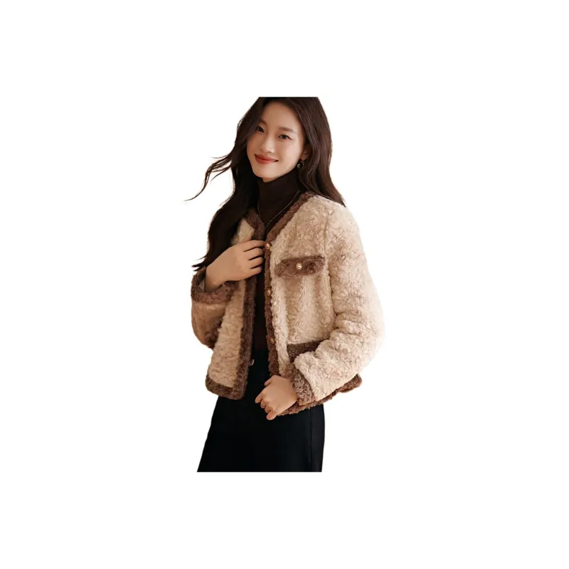 Mo Han Yi Mei Velvet feel Coat Women's Apricot & Coffee-0