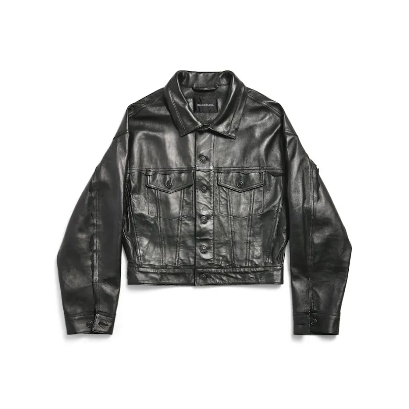 Balenciaga Leather Jacket Loose Fit Women's Black-0