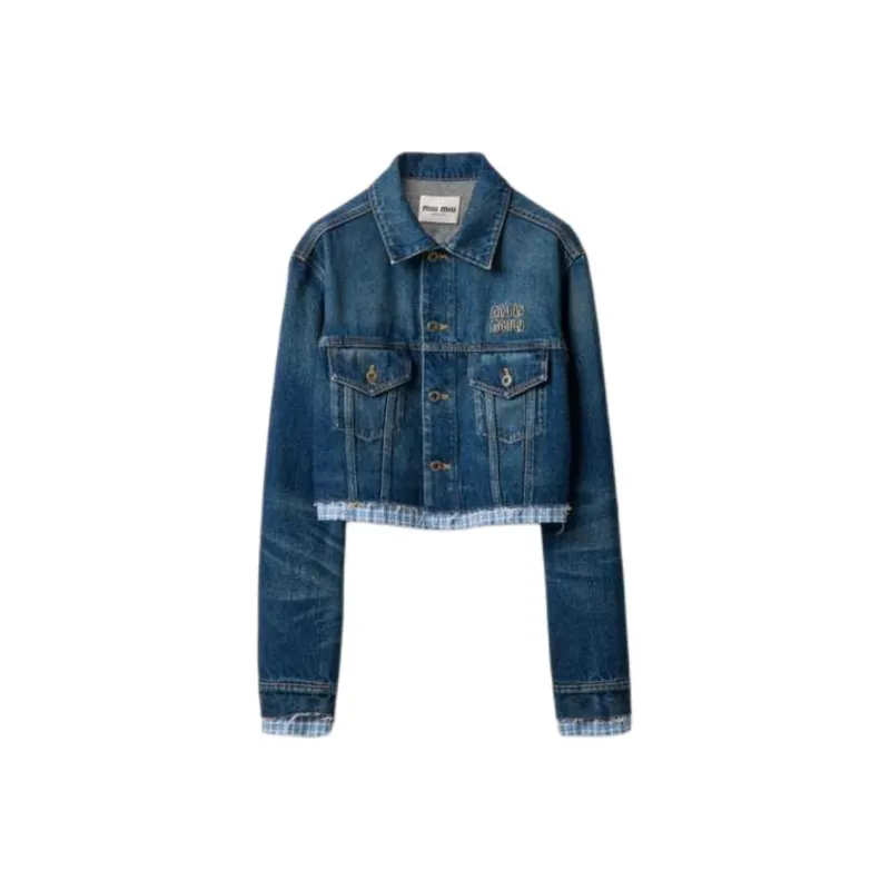 MIU MIU Layered Cropped Denim Jacket-0