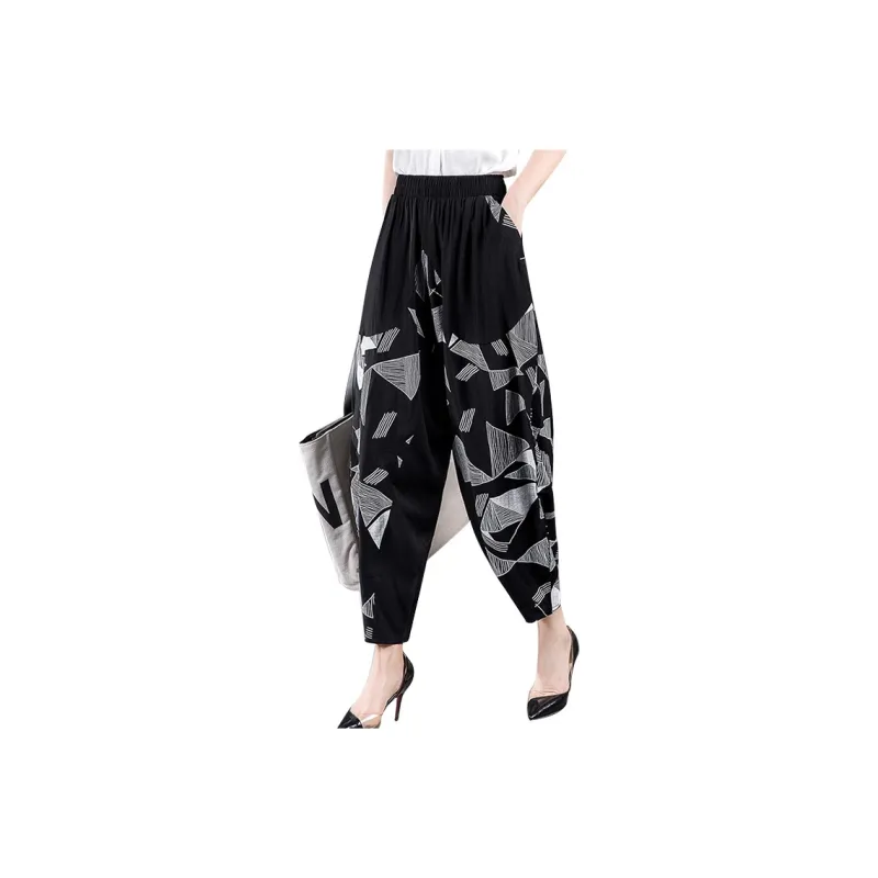 Cypress House Casual Pants Women's Black With White Geometric-0