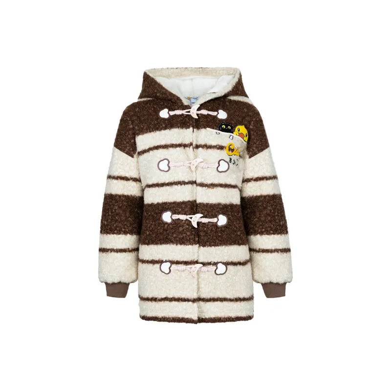 B.Duck Velvet feel Coat Women's Brown Stripes-0