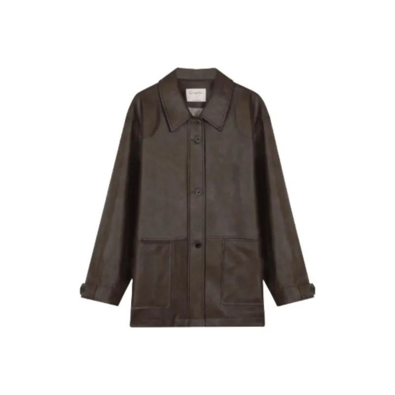 SOLIGHTER Leather Jacket Women's Chestnut Coffee-0