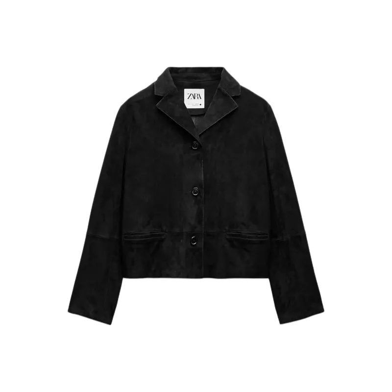 ZARA ZW Series Leather Jacket Women's Black-0