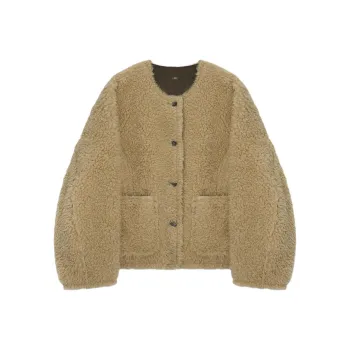 ETHOS CURLY SHEARING JACKET Velvet-feel Coat Women's Light Brown
