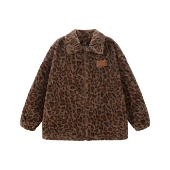 UNIFREE Velvet feel Coat Women's Coffee Leopard Print
