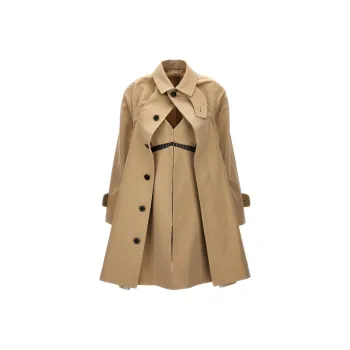 Sacai Dress underlayer Pleated Trench Coat