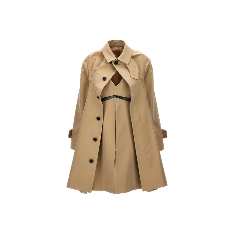 Sacai Dress underlayer Pleated Trench Coat-0