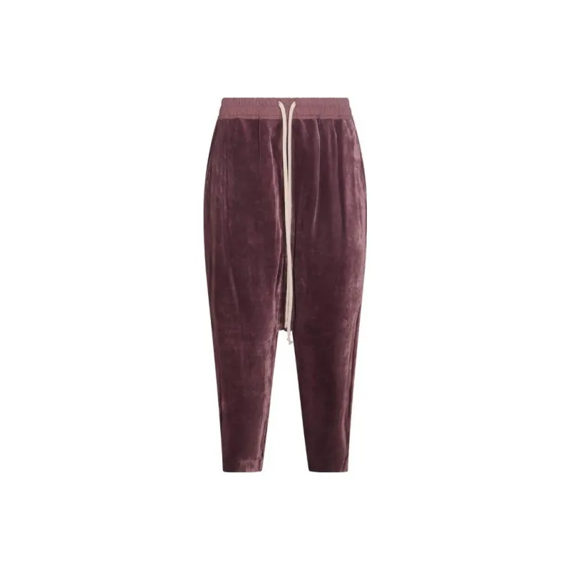 RICK OWENS Drop crotch Velour Cropped Trousers-0