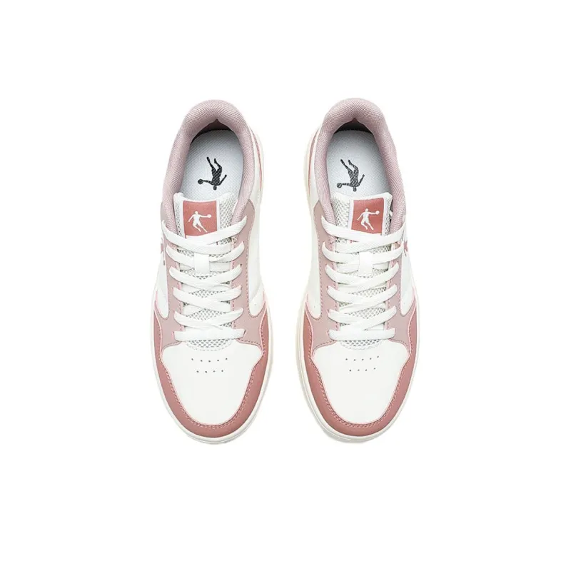 QIAODAN Slip Resistant, Abrasion Resistant, Lightweight Low Top Skateboard Shoes Women's Ivory White Dusty Pink-3