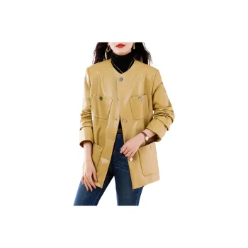 Yi Mengyuan Leather Jacket Women's Ginger Yellow