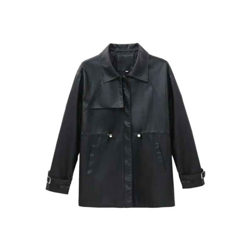 Yi Mengyuan Leather Jacket Women's Black-0