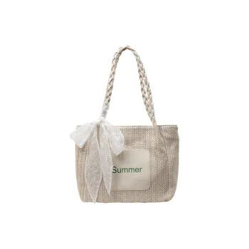 FCTOSSR PU Patch Woven Tote Bag, Shoulder Bag Women's White/Pink/Green/Khaki