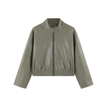 【dme】 Leather Jacket Women's Gray Green