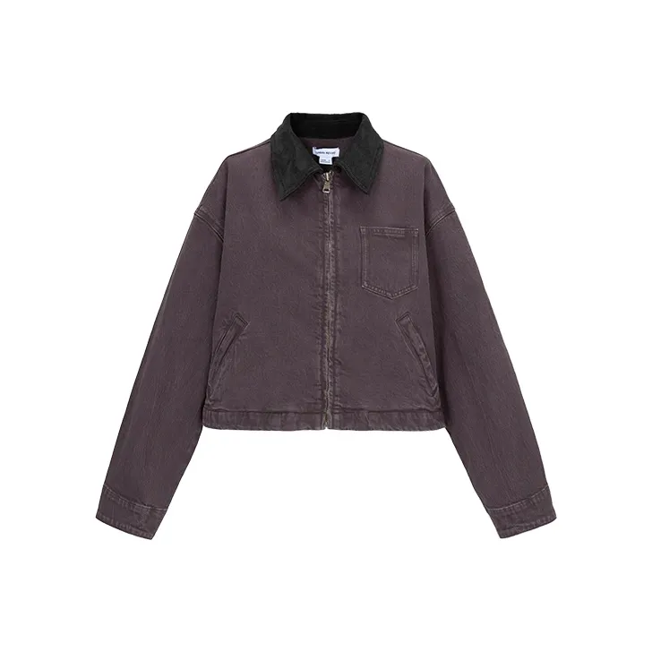 URBAN REVIVO Denim Jacket Women's Dark Red Brown-0