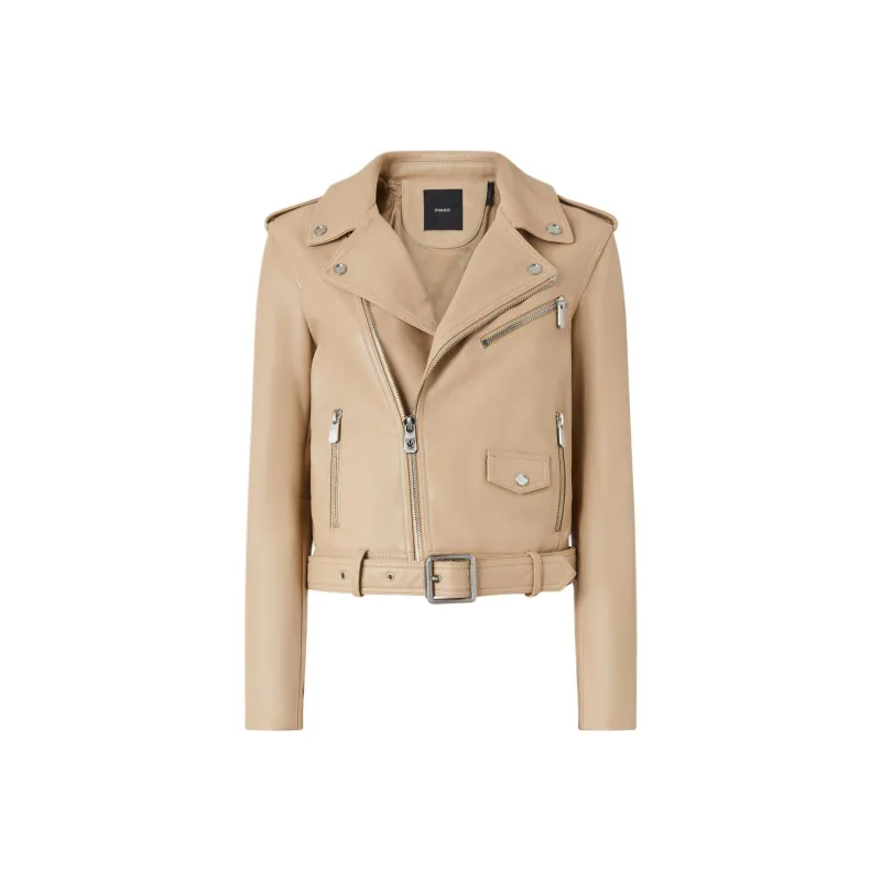PINKO Zip Up Belted Biker Jacket-0