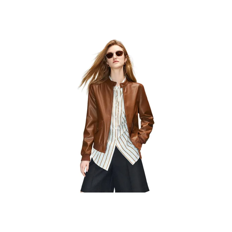 【dme】 Leather Jacket Women's Brown-0