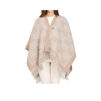 MaxMara All Over Logo Patterned Fringed Edge Cape