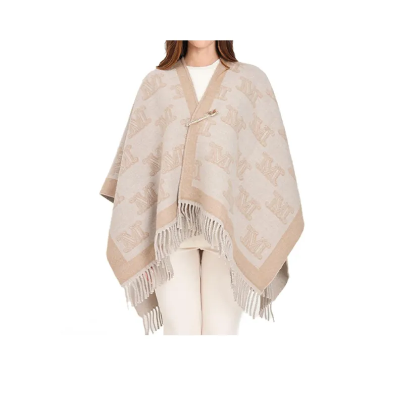 MaxMara All Over Logo Patterned Fringed Edge Cape-0