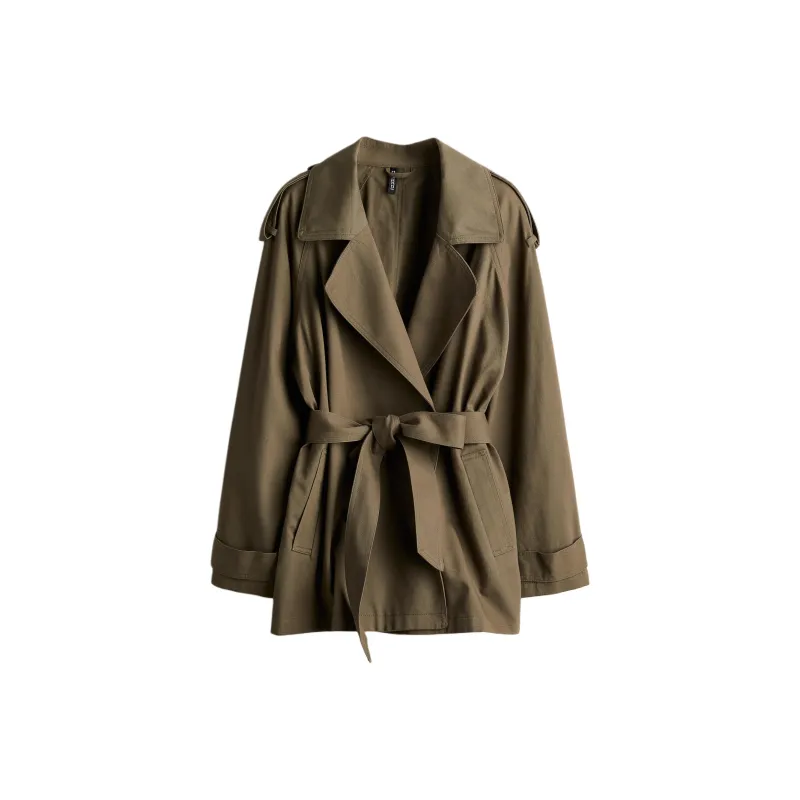 H&M Trench Coat Women's Dark Khaki Green-0