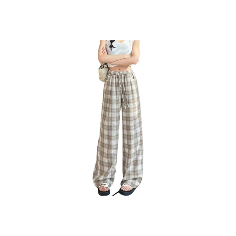 SITOL Casual Pants Women's Coffee Plaid-7