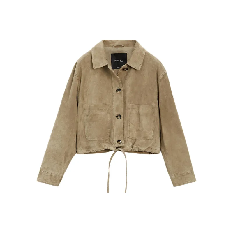 Massimo Dutti Leather Jacket Women's Green-0