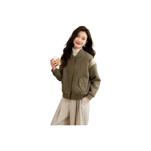 Mo Han Yi Mei Baseball Jacket Women's Dark Khaki