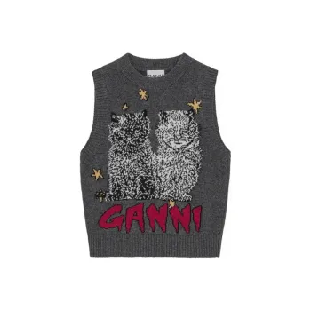 GANNI Logo Intarsia Knit Vest