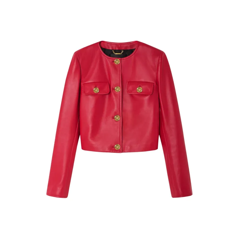 VERSACE Button-Up Leather Jacket-0
