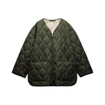 ZARA Trf Puffer Jacket Women's Dark Olive Green