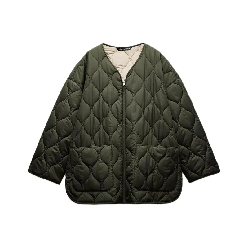 ZARA Trf Puffer Jacket Women's Dark Olive Green-0