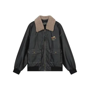ELF SACK Leather Jackets Women's Vintage Washed Black