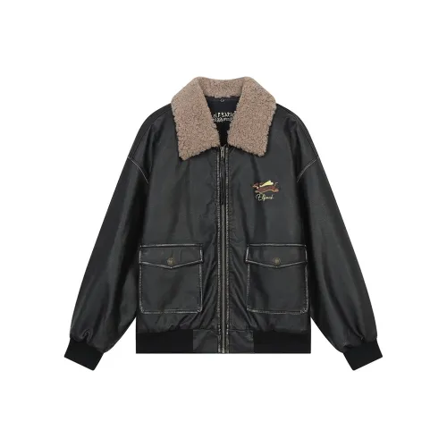ELF SACK Leather Jackets Women's Vintage Washed Black