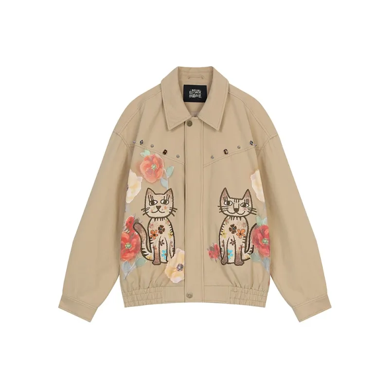 ELF SACK Cropped Coat Women's Cat Khaki-0