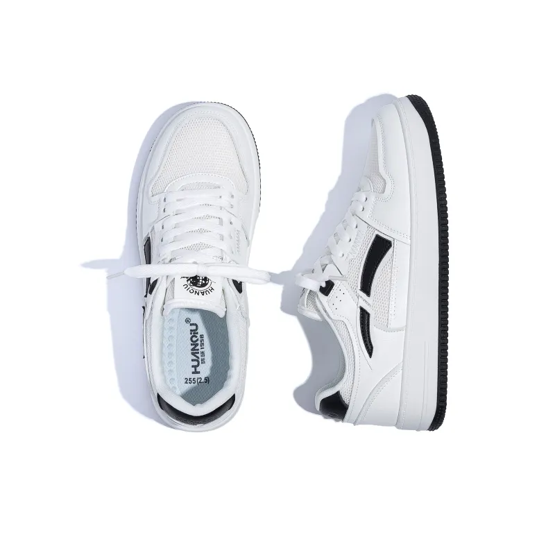 HUANQIU Abrasion Resistant, Lightweight, And Breathable Low Top Skateboard Shoes Men's White Black-5