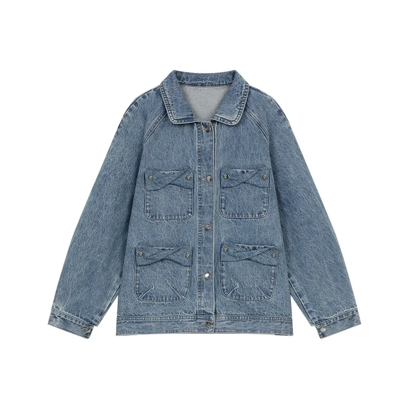 ELF SACK Denim Jacket Women's Washed Denim Blue-0