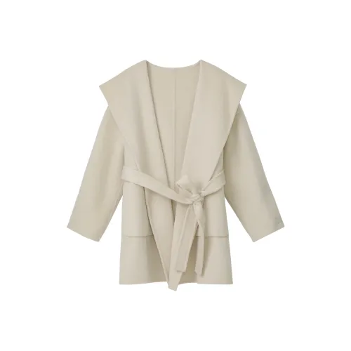 Fstudio Korean Petite Solid Color Cinched Waist Advanced Woolen Coat Women's Apricot