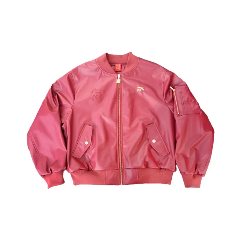 Anta Leather Jacket Women's Vermilion Red-0