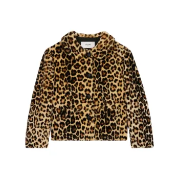 CELINE Velvet feel Coat Women's Leopard Print