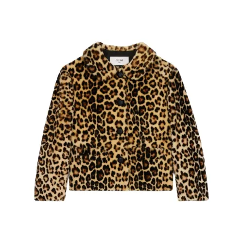 CELINE Velvet feel Coat Women's Leopard Print