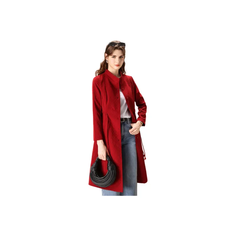 FENHONGMALI Trench Coat Women's Red-0