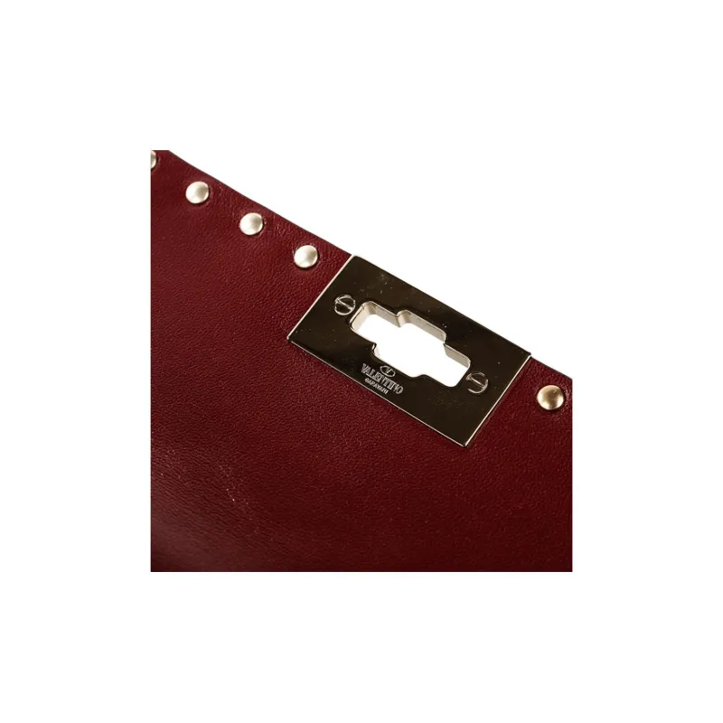 Valentino Lambskin Shoulder Bag Trumpets Women's Burgundy-4