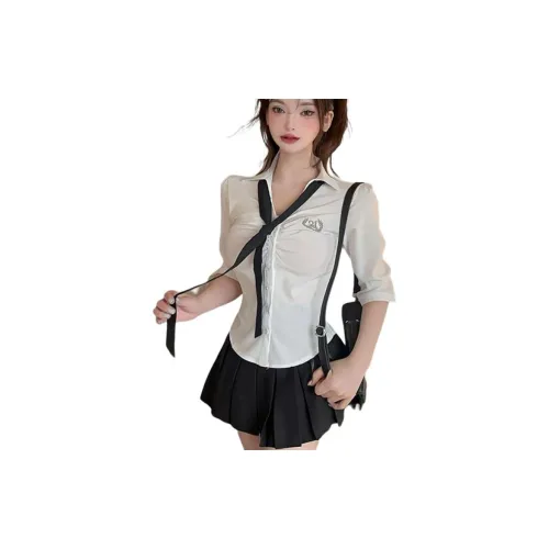 DGMZ Uniforms Women's White Shirt Tie Black Skirt Set