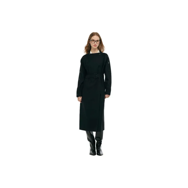 GOELIA Coat Women's 00B Black, Comes With Main Fabric Belt-0