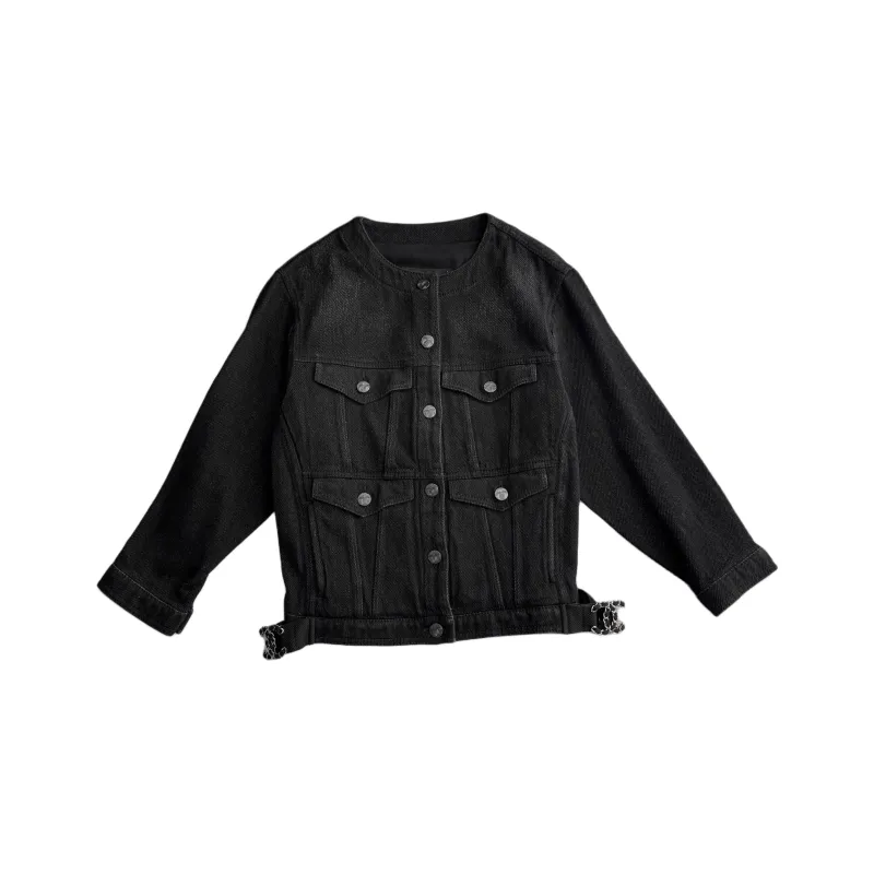 CHANEL 19P Denim Jacket Women's Black Gray-0