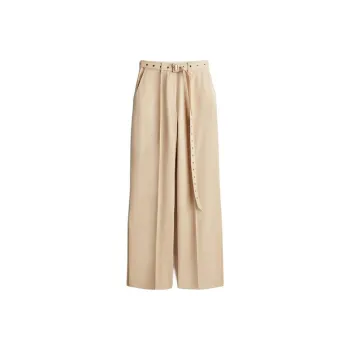 H&M Wool Blend Belted Trousers Beige