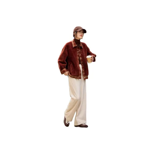 Mo Han Yi Mei Velvet feel Coat Women's Vintage Red