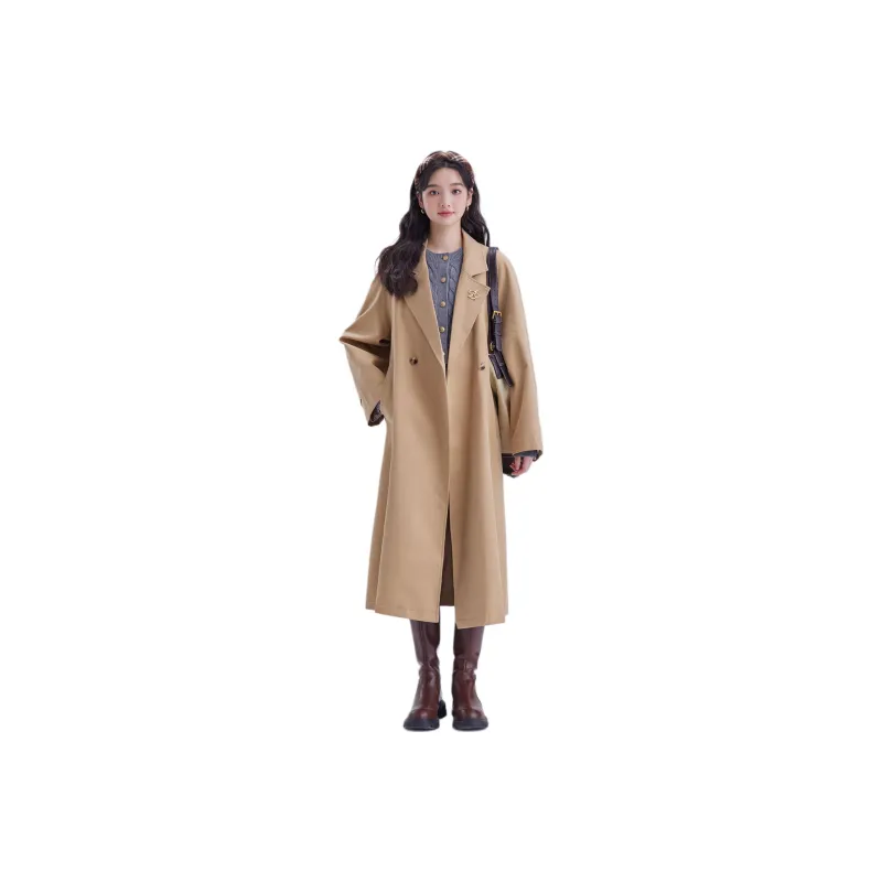 DEAR DEER PUFF Trench Coat Women's Coffee-0