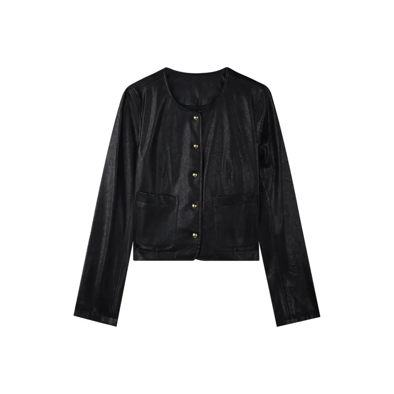 THE SEA LIFE Leather Jacket Women's Black Mage-0