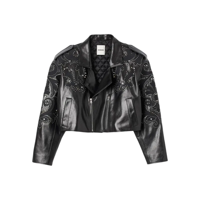 Sandro Leather Jacket Women's Black-0